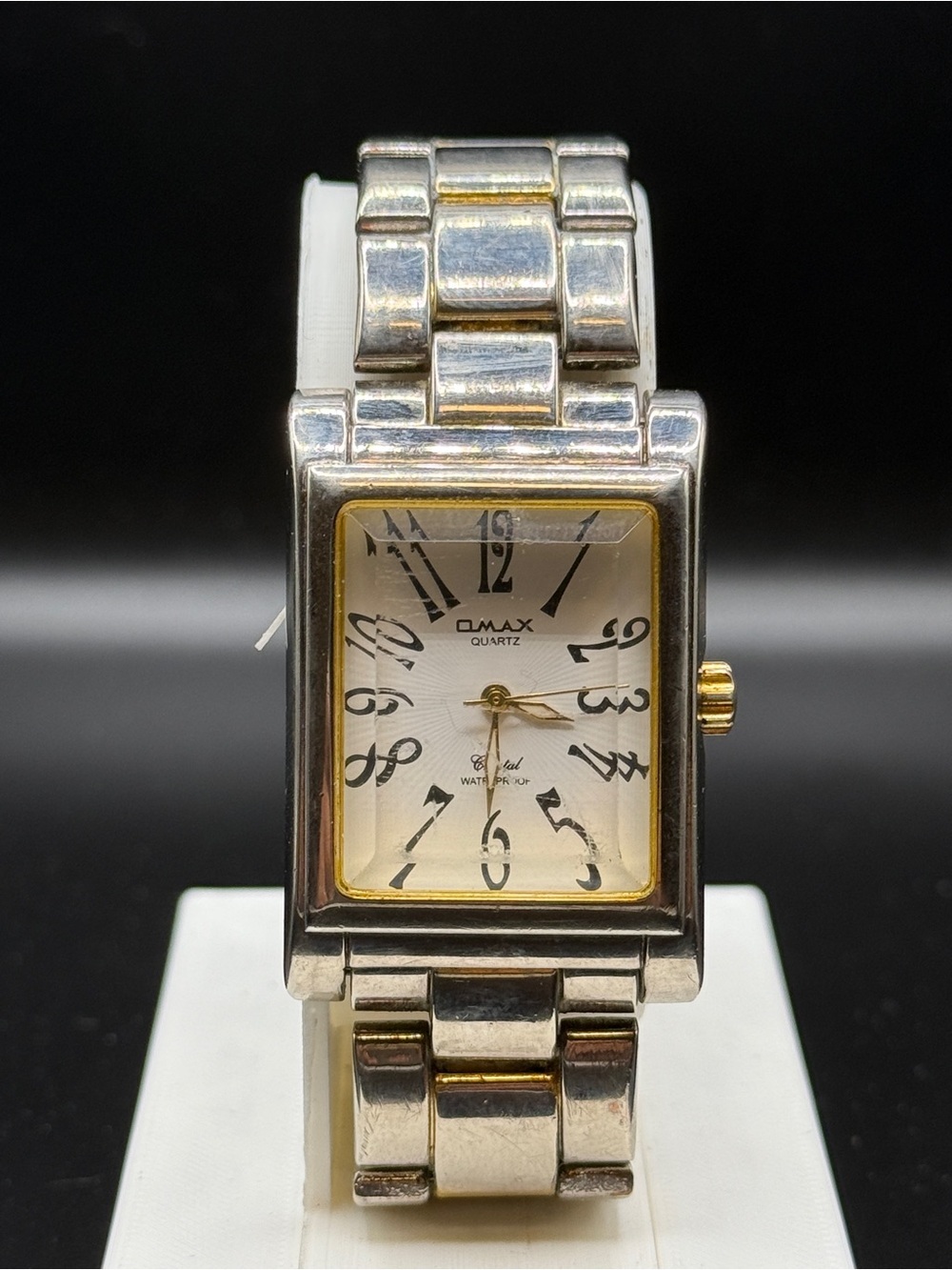 OMAX Quartz Two-Tone Rectangular Watch Crystal Vintage Style